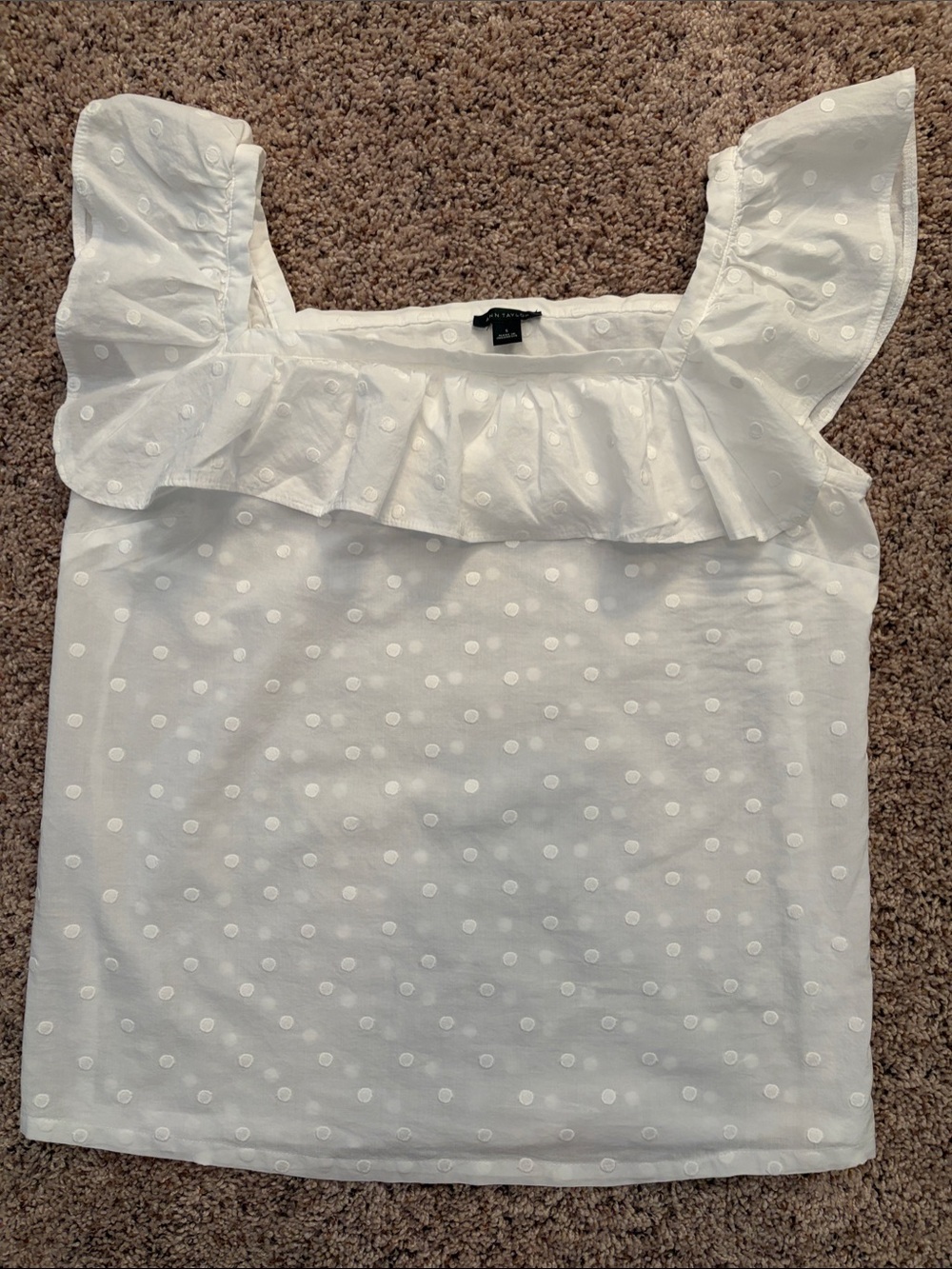 Ann Taylor White Ruffle Square-Neck Top